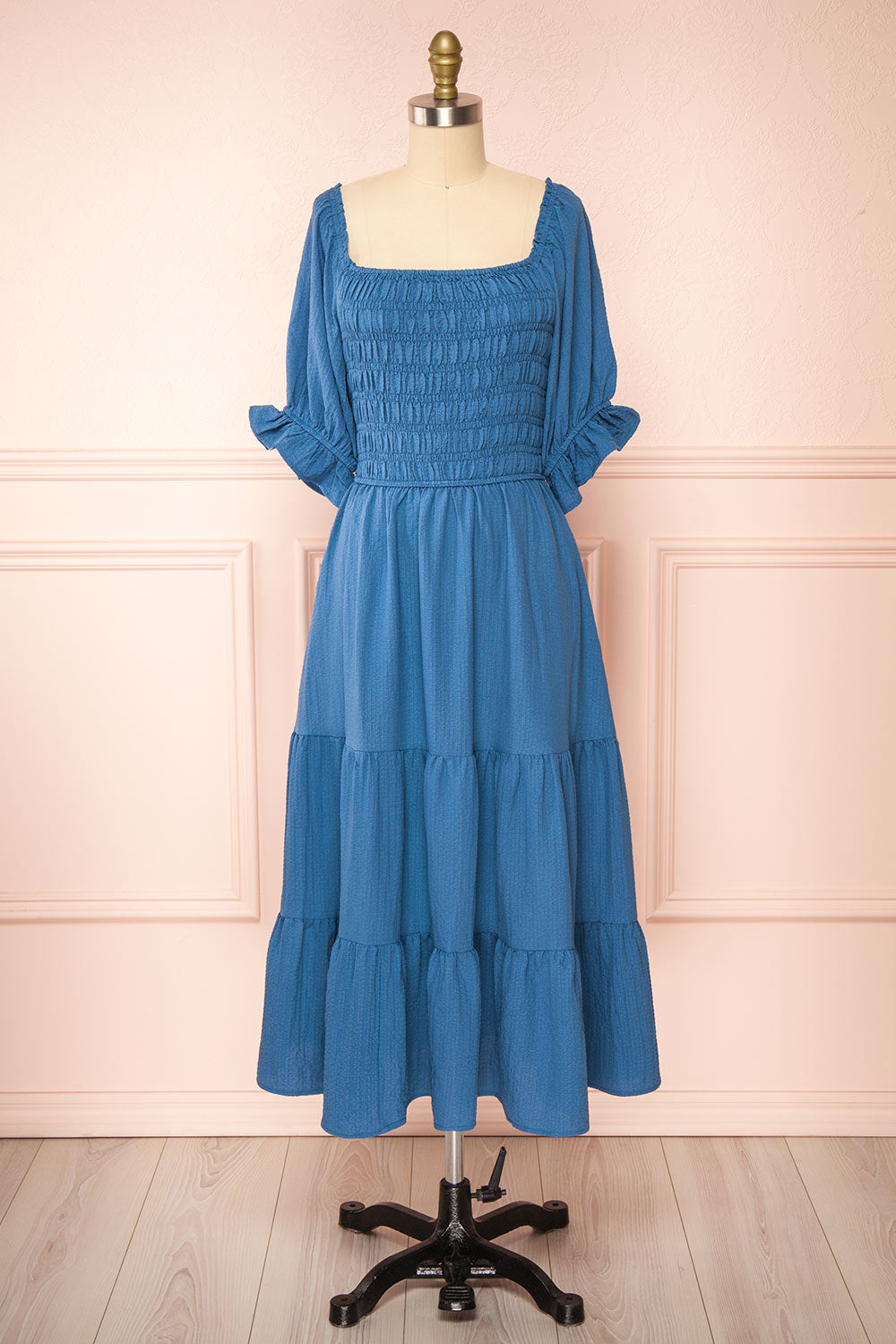 Pierra Blue Tiered Midi Dress w/ Half ...